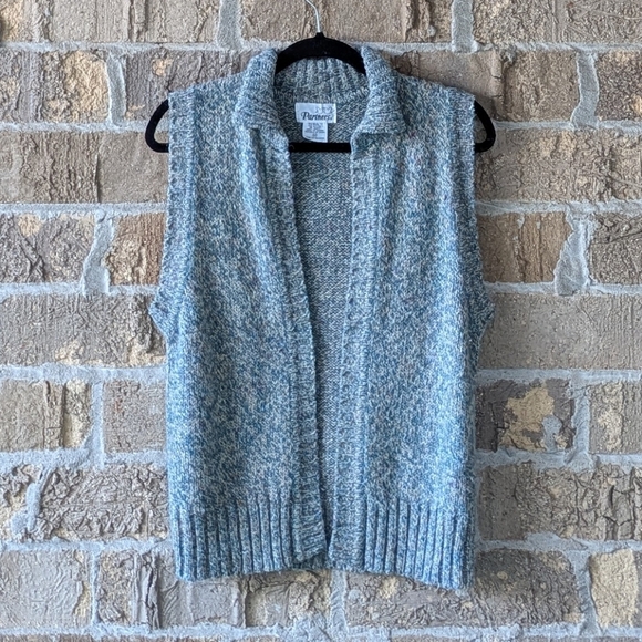 VTG 80s Partners Wool Blend Open Front Vest Medium Teal Multicolor Knit - Picture 6 of 6